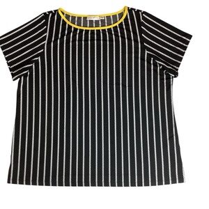 Susan Graver Liquid Knit Top XL Black White Rope Stripe Flutter Sleeve